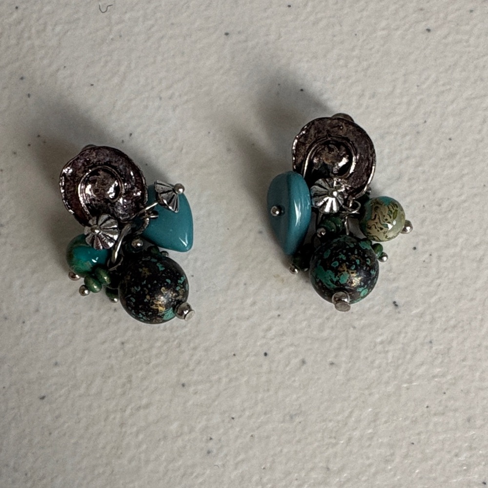 Teal and Turquoise Cluster Drop Earrings - Women Jewelry